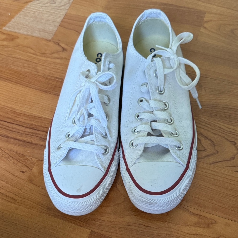 White Converse Canvas Sneakers with Red Trim